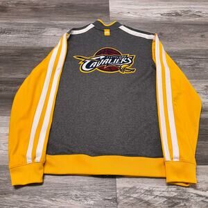 Adidas NBA Cleveland Cavs Gray Yellow 3 Stripes Mens M‎ Zip Up Track Jacket EUC